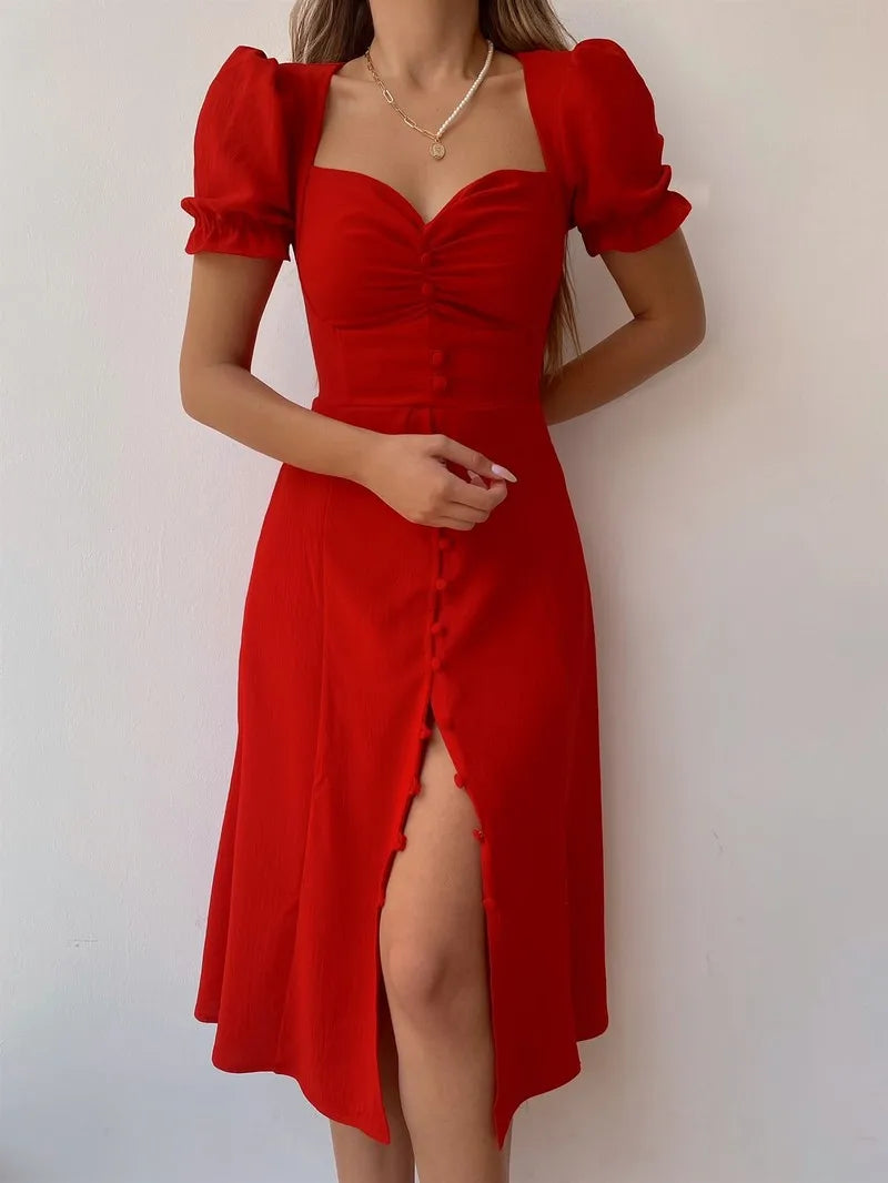 Fashion Bandage Bodycon Dresses For Women Puff Short Sleeves Sexy Low Cut Slim A-line Dress Elegant Ladies Vestidos 2023 Summer